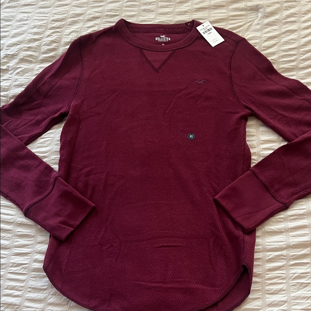 Hollister Men's Long-Sleeve Waffle Crew in Deep Burgundy